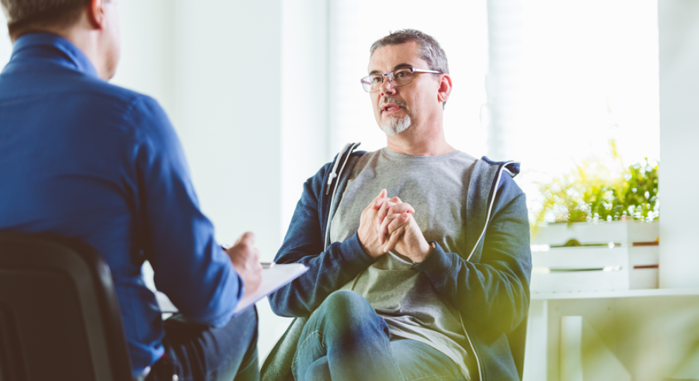 two men talking